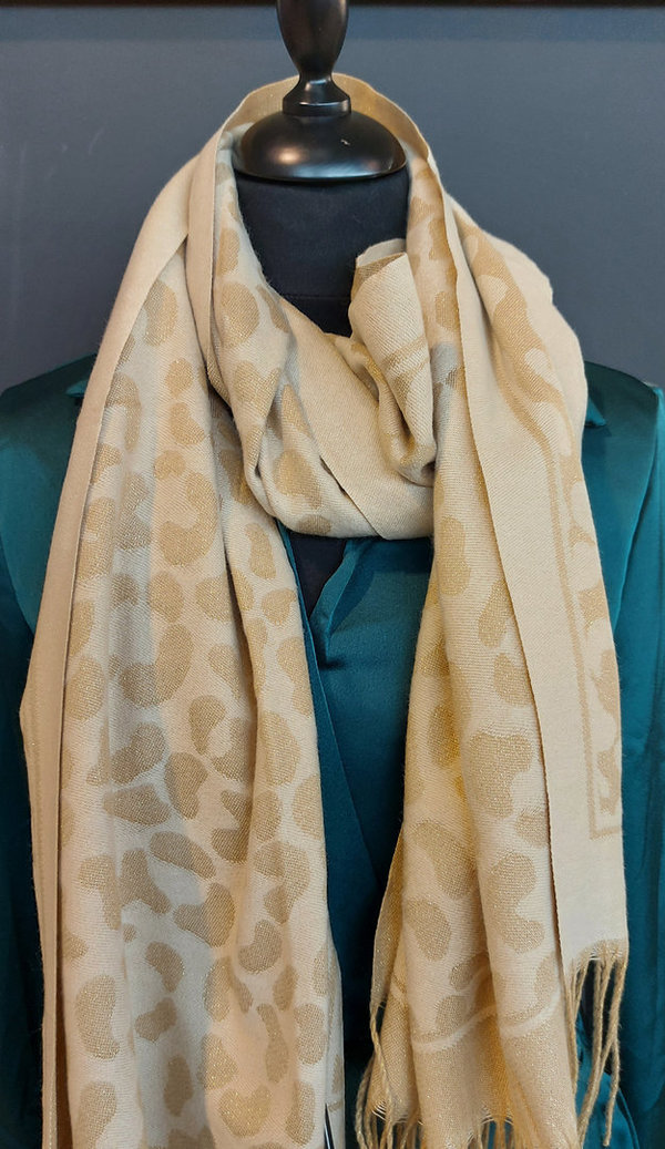 Wauw fashion sjaal Naturel/Goud Panter print