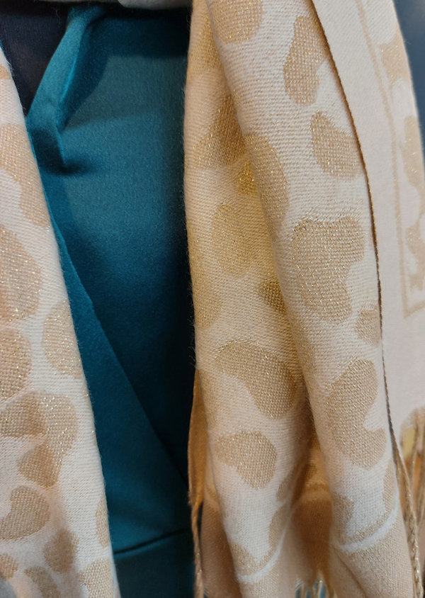 Wauw fashion sjaal Naturel/Goud Panter print