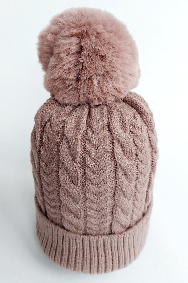 MM Sweet New fashion & Style Taupe Pom Pom muts kabel